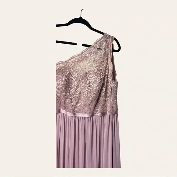 Women’s DAVID’S BRIDAL ONE‎ SHOULDER MAXI LENGTH DRESS SIZE 16 LACE TOP CHIFFON - Picture 3 of 10